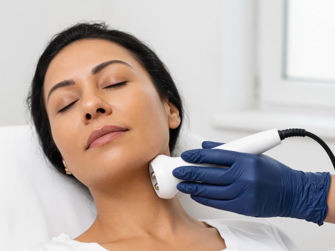 Aplicación de radiofrecuencia en el óvalo facial para recuperar firmeza
